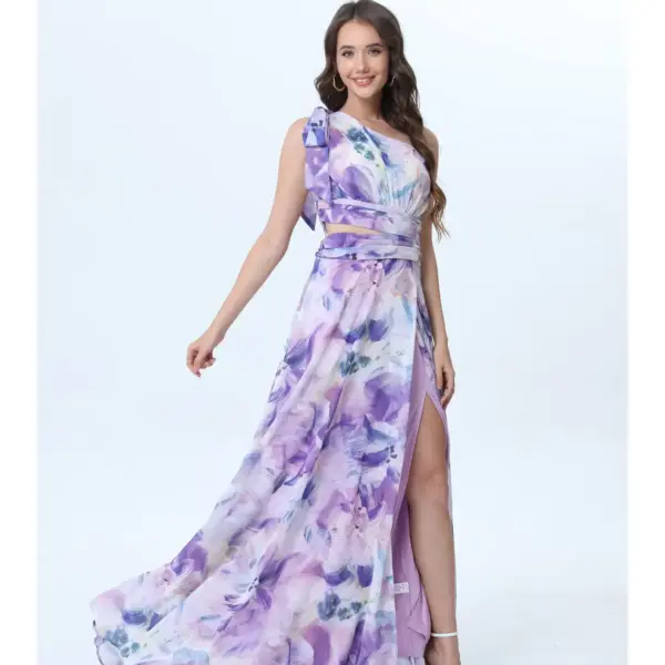 Robe longue imprimée fleurie asymétrique Minorque
