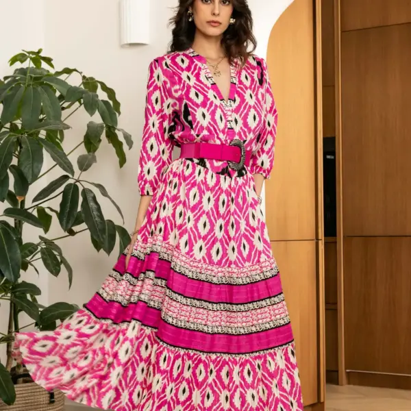 Robe long imprimée avec Lurex, coupe ample avec fronces