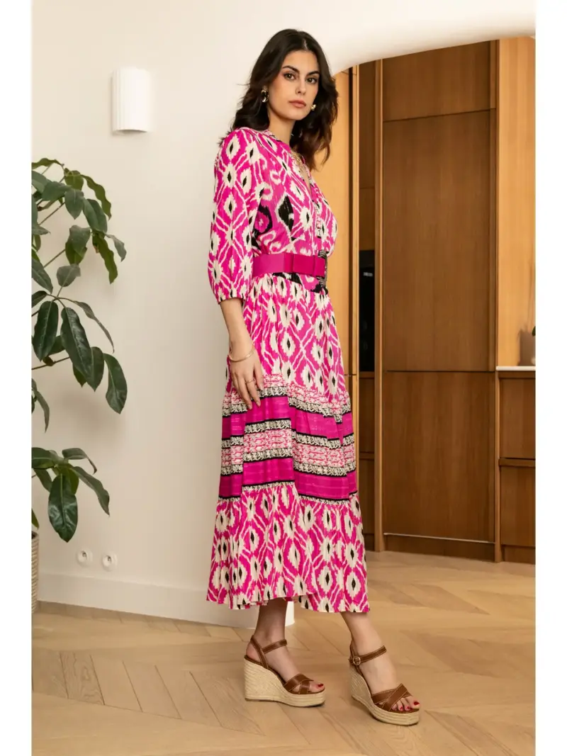 Robe long imprimée avec Lurex, coupe ample avec fronces – Image 2