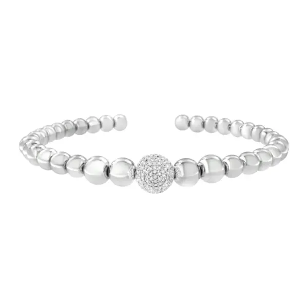 Bracelet manchette en argent sterling avec perles de diamant 1/6 ct