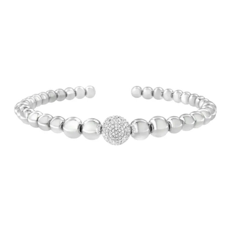 Bracelet manchette en argent sterling avec perles de diamant 1/6 ct
