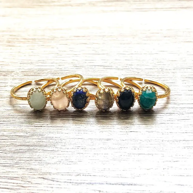 Bague réglable Margaux pierres naturelles argent doré