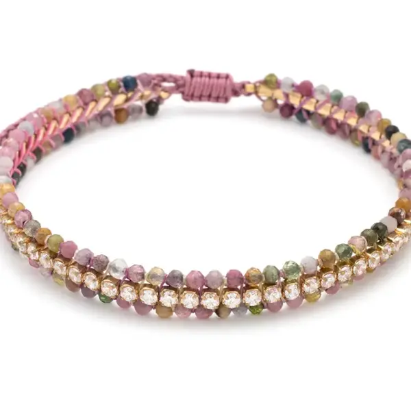 Bracelet acier tissé perles pierres naturelles strass