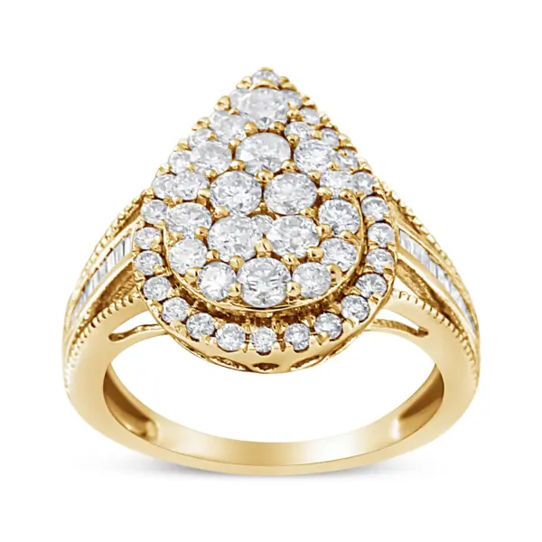 Bague cocktail en or jaune et argent avec diamants de 1 1/2 carat