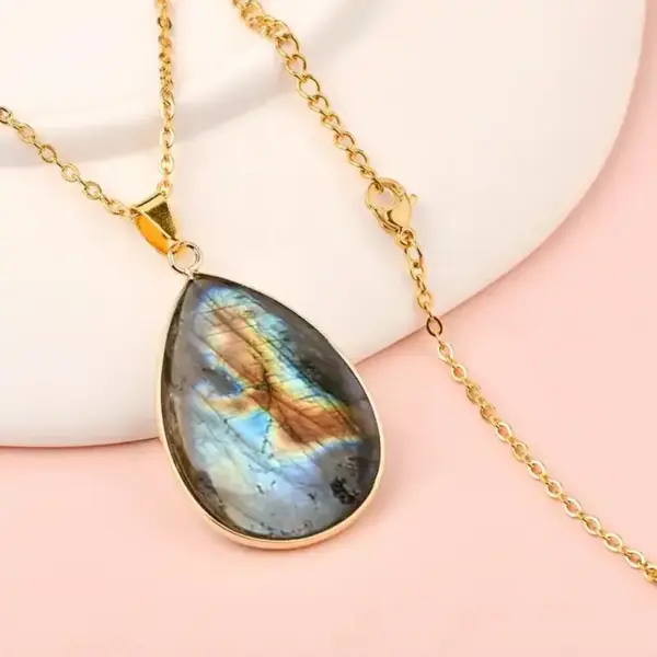 Collier Labradorite EXTRA Goutte 36 x 26 mm