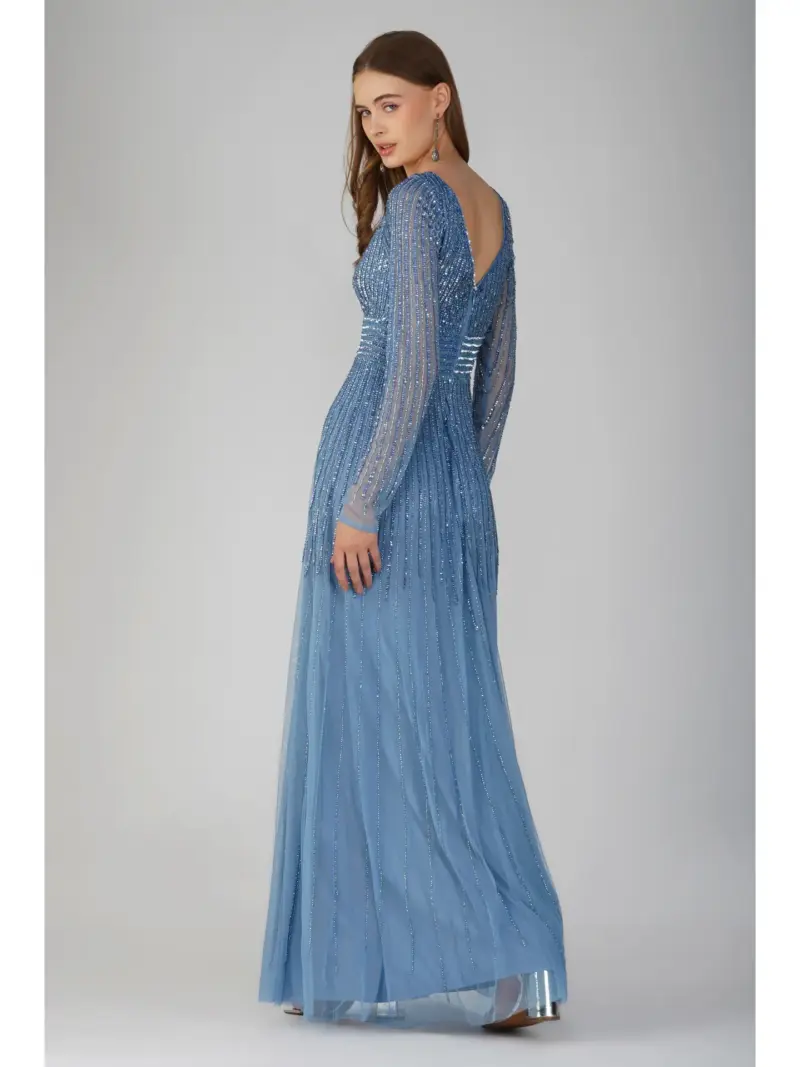 Robe longue à ornements Laura en bleu poudré – Image 2