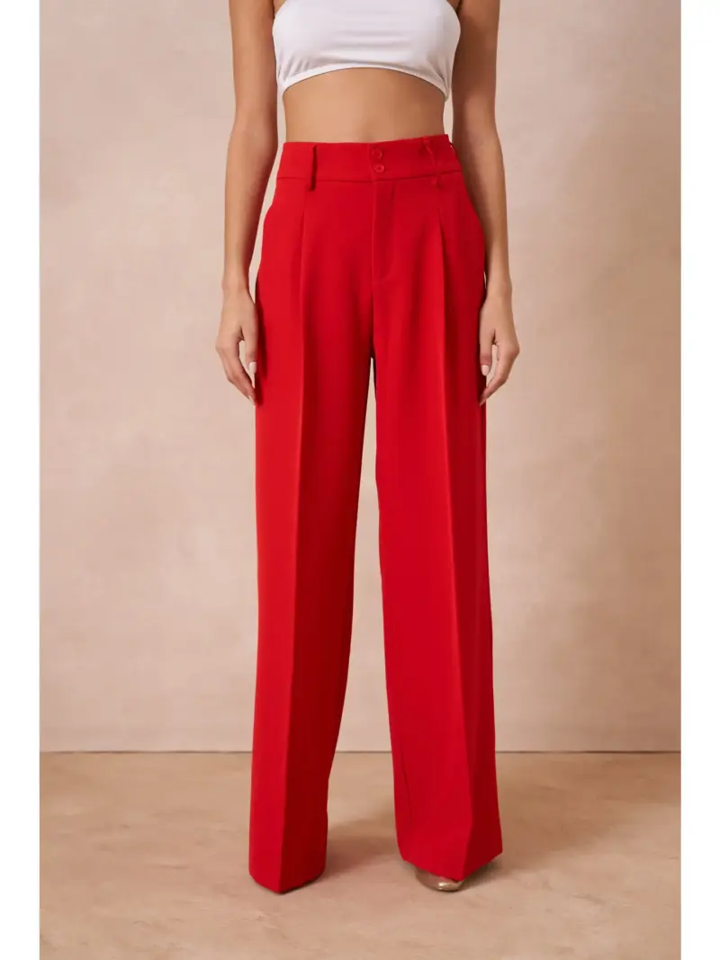 Pantalon uni coupe large avec double boutonnage – Image 2