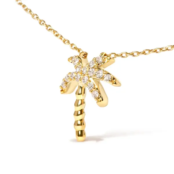 Collier avec pendentif en forme de palmier à diamants ronds 1/10 carats en or 10 carats