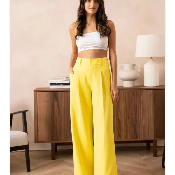 Pantalon uni coupe large avec double boutonnage