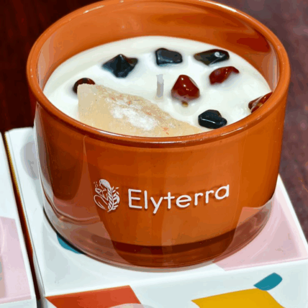 Bougie Parfumée avec Pierres Naturelles – Elyterra (modèle orange)