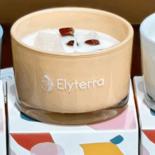 Bougie Parfumée avec Pierres Naturelles – Elyterra (modèle beige)