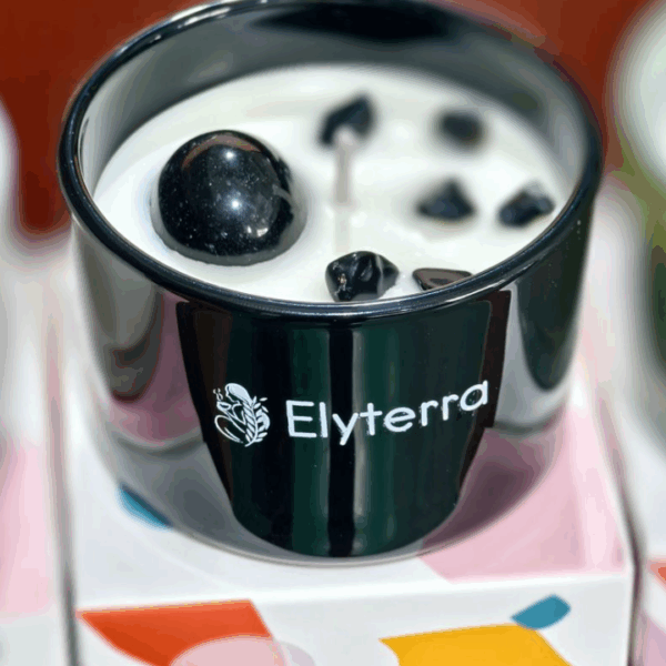 Bougie Parfumée avec Pierres Noires Naturelles – Elyterra