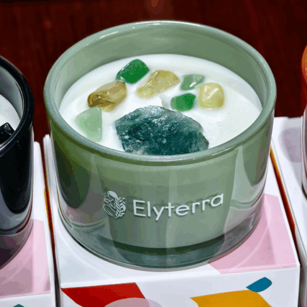 Bougie Parfumée avec Pierres Naturelles – Elyterra (modèle vert)