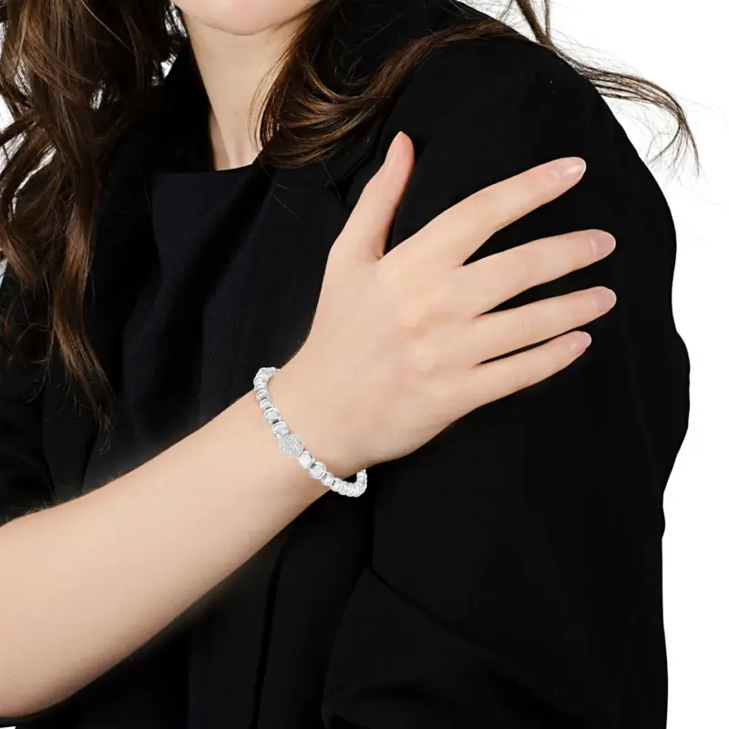 Bracelet manchette en argent sterling avec perles de diamant 1/6 ct – Image 2