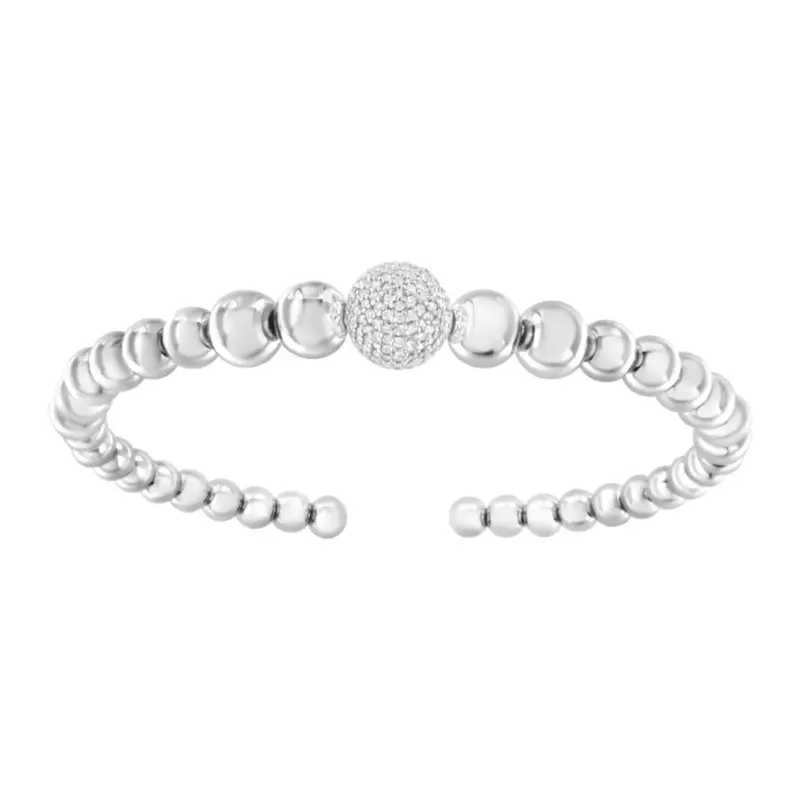 Bracelet manchette en argent sterling avec perles de diamant 1/6 ct – Image 3