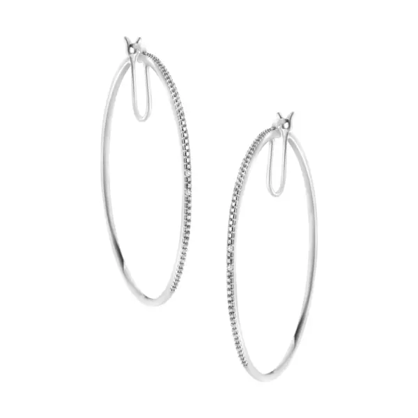 Boucles d'oreilles créoles de taille moyenne en argent sterling avec accent diamant