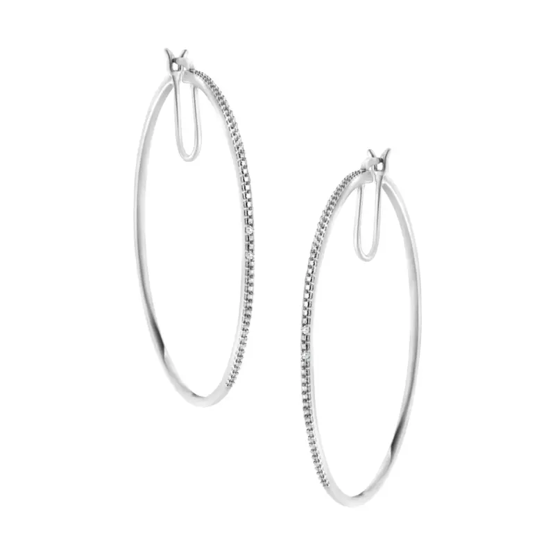 Boucles d'oreilles créoles de taille moyenne en argent sterling avec accent diamant