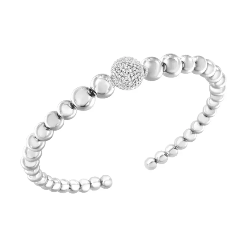 Bracelet manchette en argent sterling avec perles de diamant 1/6 ct – Image 4