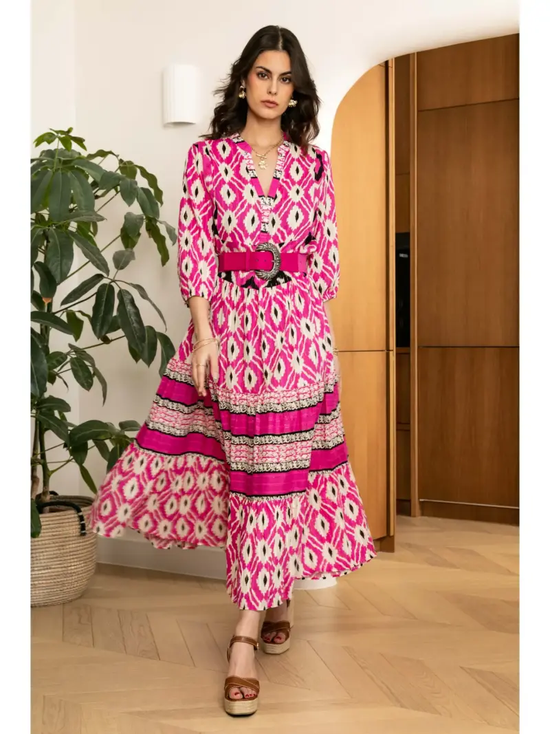 Robe long imprimée avec Lurex, coupe ample avec fronces – Image 4