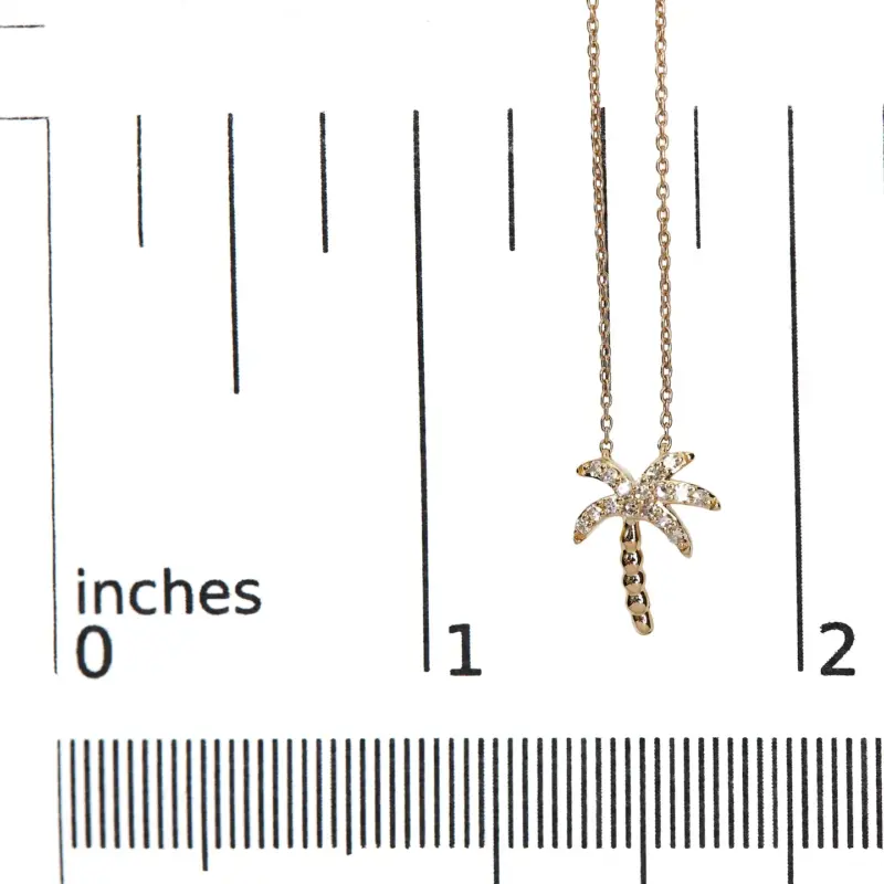 Collier avec pendentif en forme de palmier à diamants ronds 1/10 carats en or 10 carats – Image 3