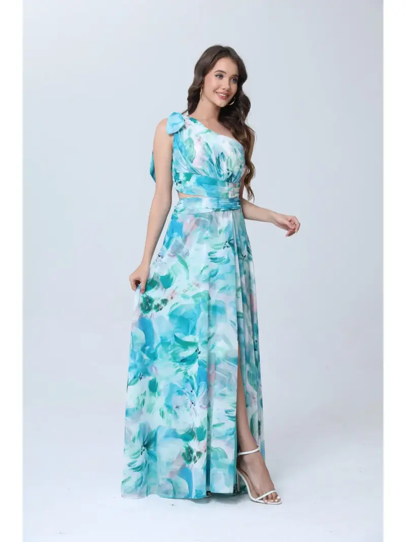 Robe longue imprimée fleurie asymétrique Minorque – Image 4