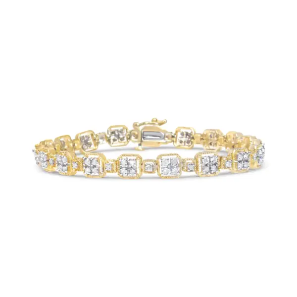 Bracelet à maillons carrés en or jaune 10 carats et diamants 2,0 carats