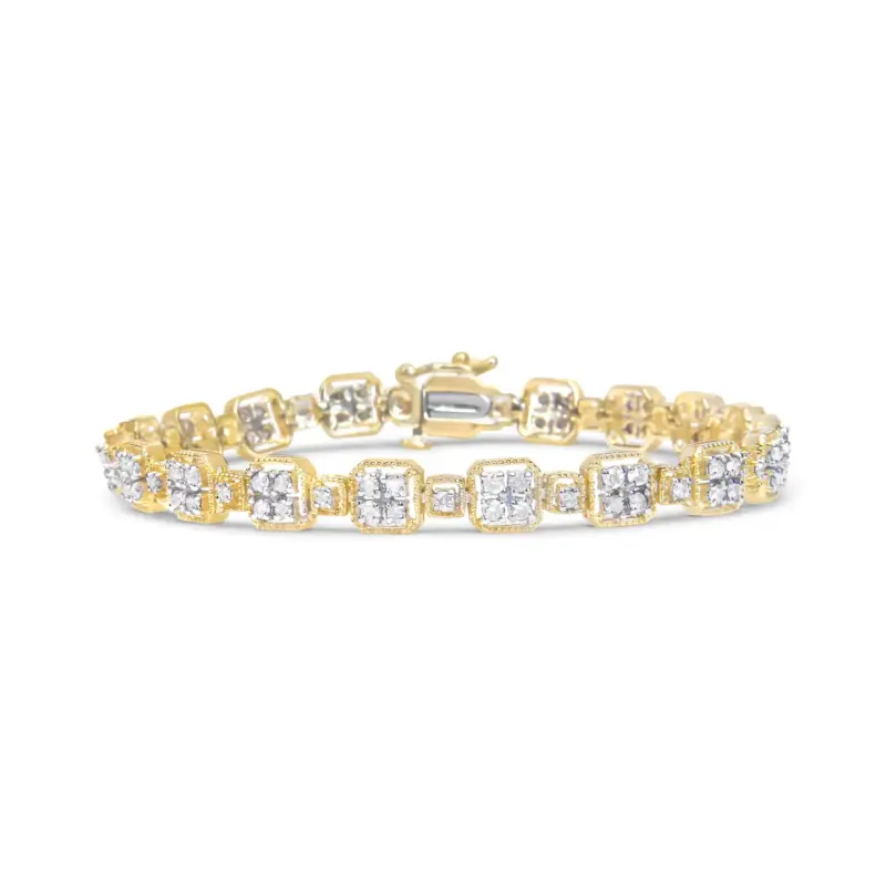 Bracelet à maillons carrés en or jaune 10 carats et diamants 2,0 carats