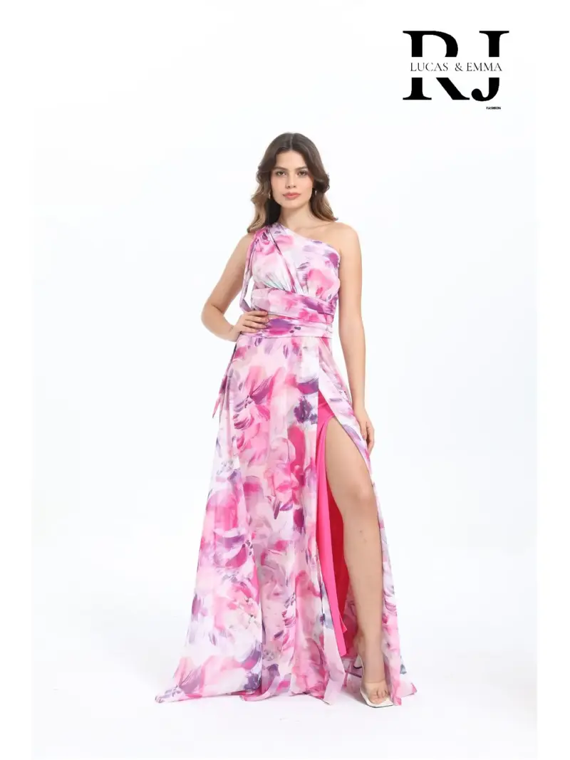 Robe longue imprimée fleurie asymétrique Minorque – Image 5