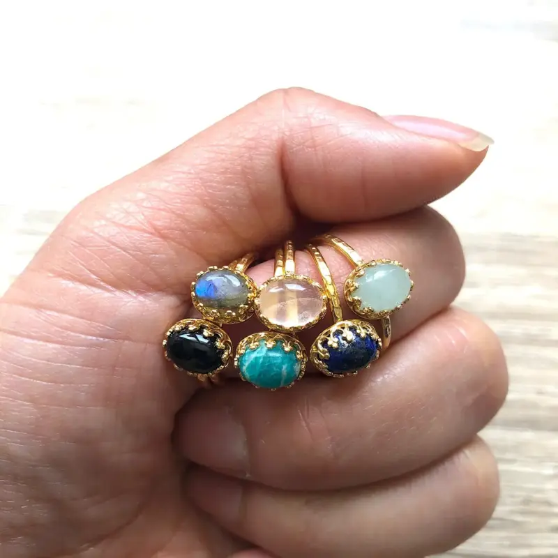 Bague réglable Margaux pierres naturelles argent doré – Image 9
