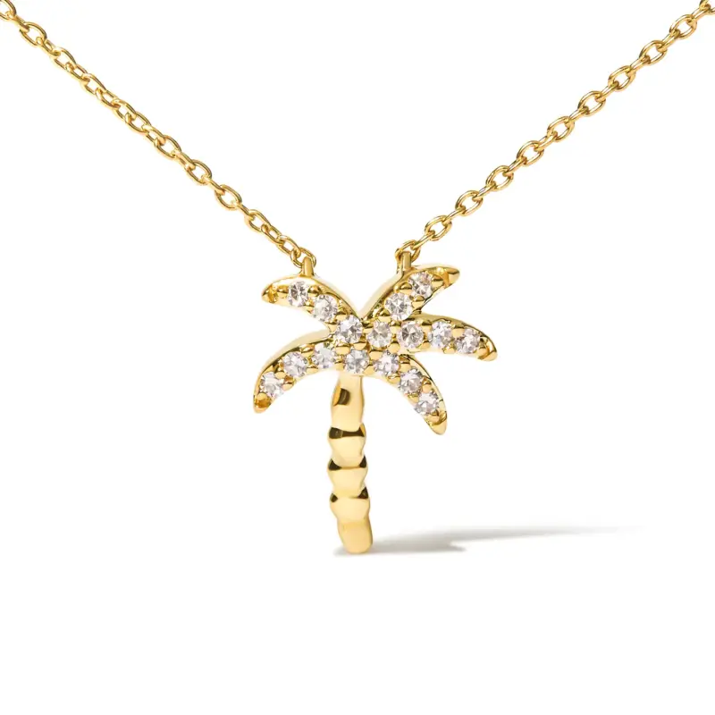 Collier avec pendentif en forme de palmier à diamants ronds 1/10 carats en or 10 carats – Image 4